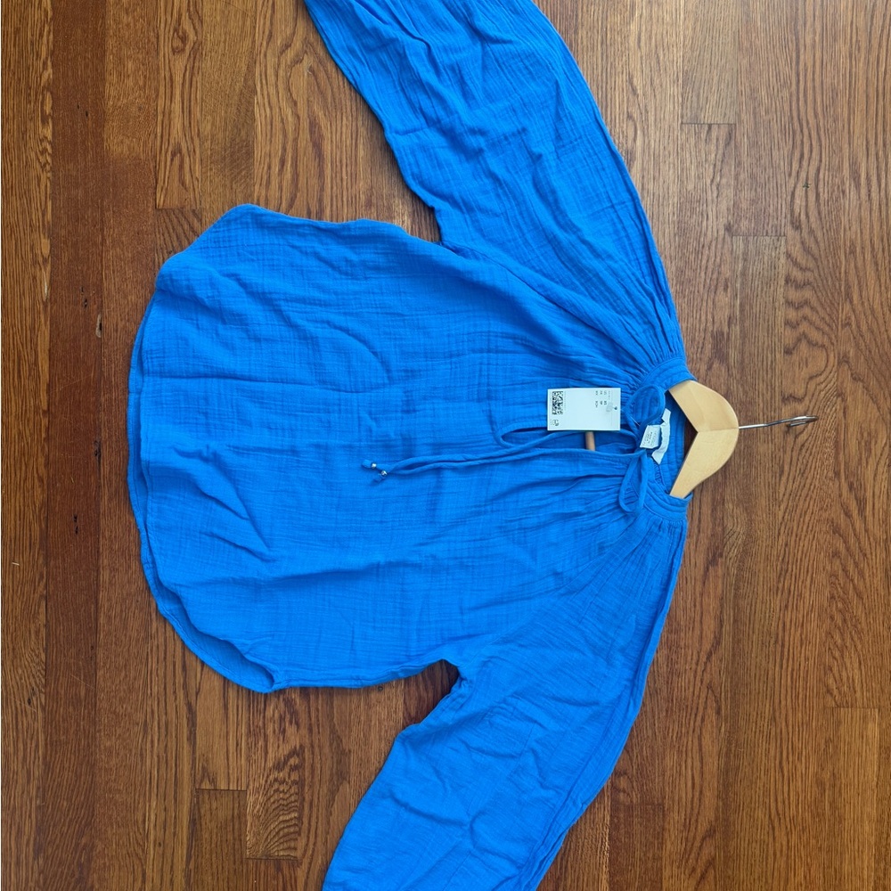 H&M Blue Muslin Tie Front Blouse - Picture 6 of 9